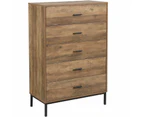 5 Drawer Chest Wood Storage Dresser Cabinet with Industrial Legs for Office or Bedroom