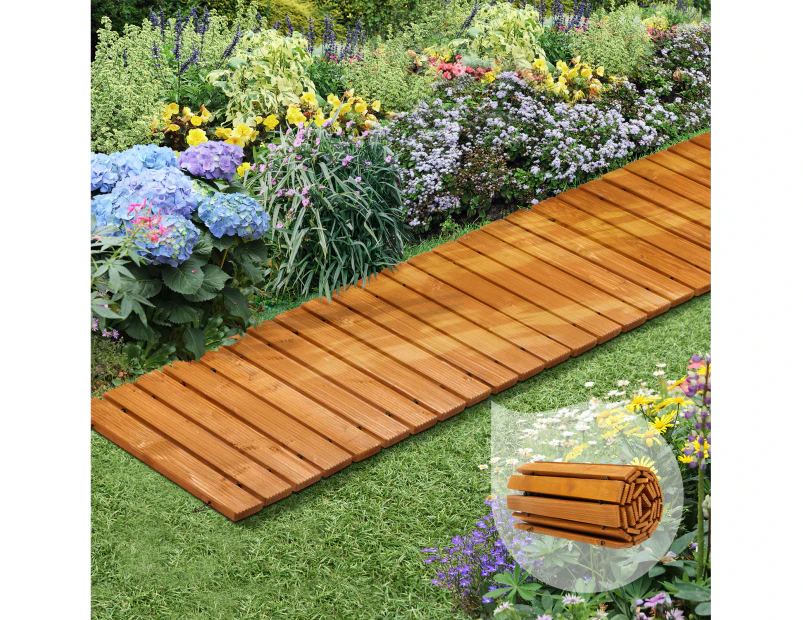 Livsip Garden Wooden Pathway 8ft Straight Roll-Out Wood Walkway Outdoor Backyard