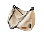 Women Canvas Shoulder Bag Casual Zipper Pocket Large Capacity Delicate Stitching Underarm Bag Beige Free Size
