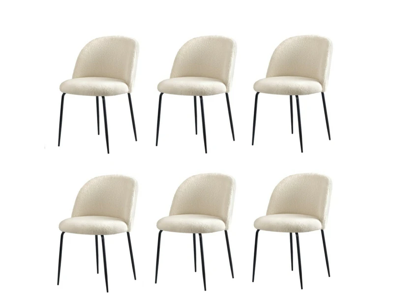 Oikiture 6x Dining Chairs Accent Chair Armchair Kitchen Upholstered Sherpa White