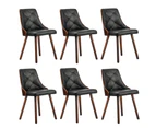 Oikiture 6x Dining Chairs Wooden Chair Kitchen Cafe Faux Leather Padded Black