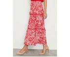 NONI B - Womens Skirts - Maxi - Summer - Red - Floral - A Line - Casual Fashion - Relaxed Fit - Tiered - Long - Quality Work Clothes - Office Wear - Red