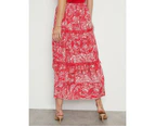NONI B - Womens Skirts - Maxi - Summer - Red - Floral - A Line - Casual Fashion - Relaxed Fit - Tiered - Long - Quality Work Clothes - Office Wear - Red