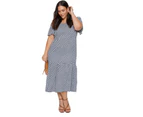 AUTOGRAPH - Plus Size -  Tiered Midi Woven Dress - Navy Tile