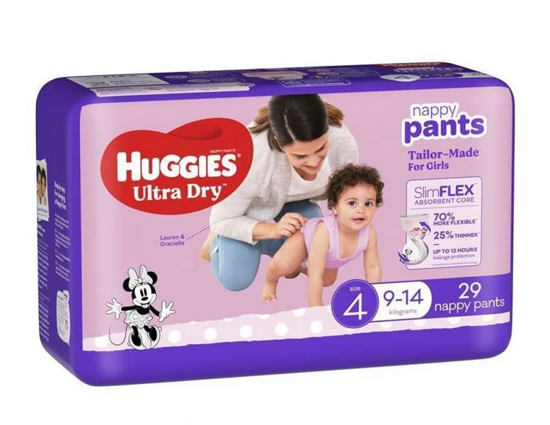 Huggies Ultradry  Nappy Pants Girls Size 4 - Carton (4 X 29Pk) 9-14Kg