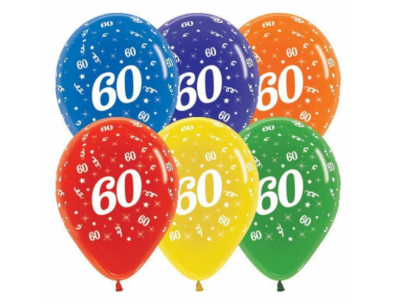 30cm Age 60 Crystal Assorted Latex Balloons 25 Pack
