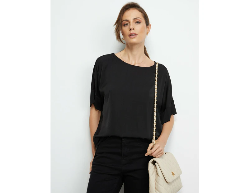 Liz Jordan - Womens Tops -  Satin Knit Back Top - Black