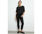 Liz Jordan - Womens Tops -  Satin Knit Back Top - Black