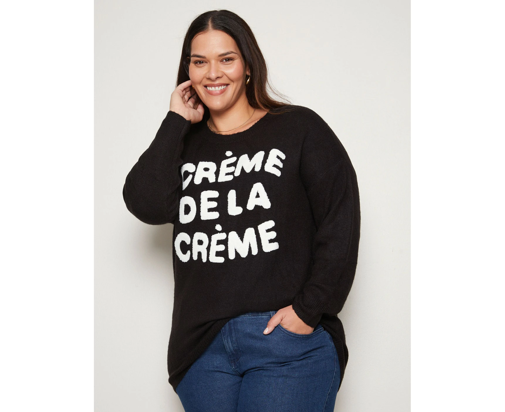 AUTOGRAPH - Plus Size - Womens Jumper -  Long Sleeve Slogan Jumper - Black