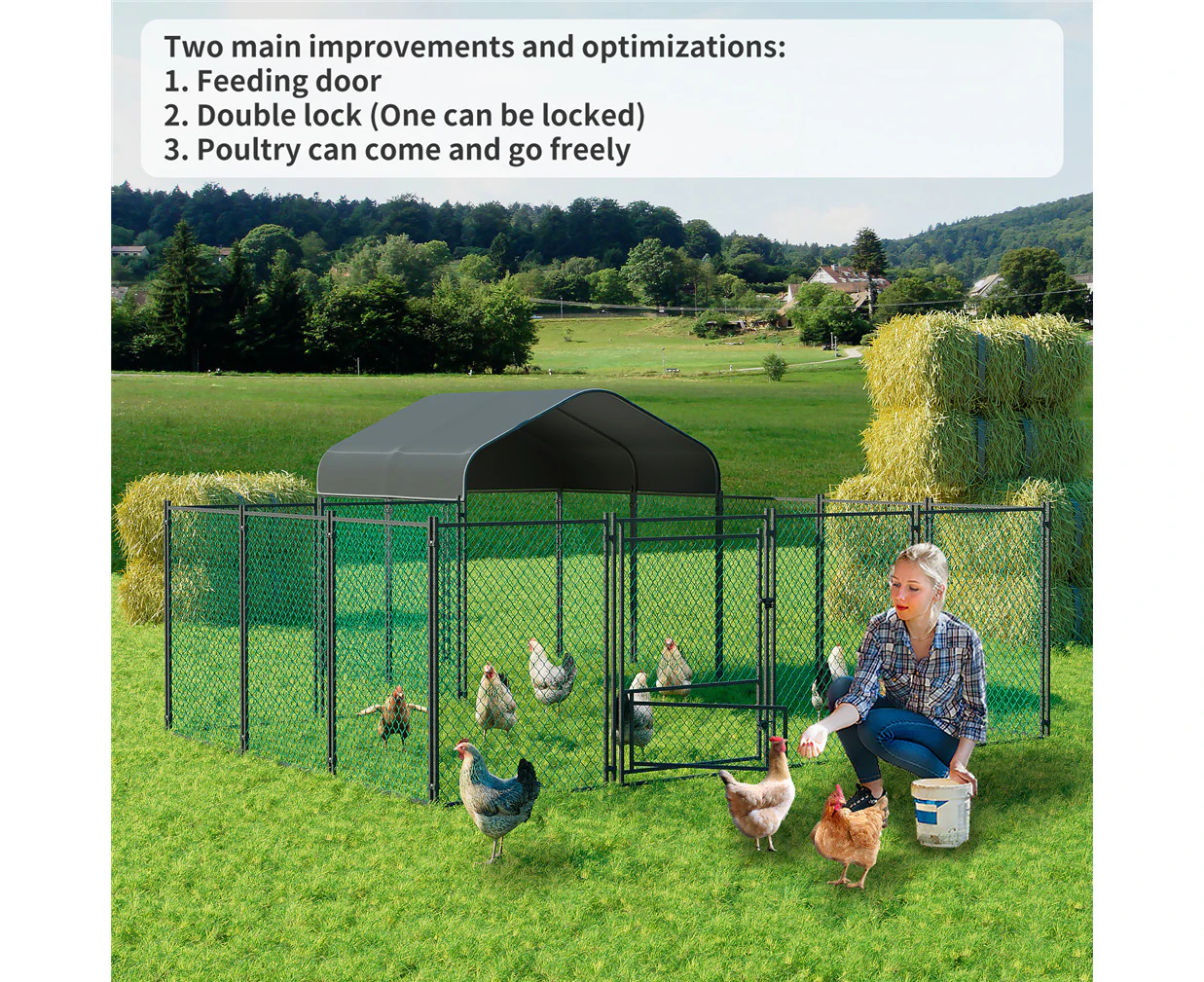 3X4M Large Galvanized Steel Chicken Coop Poultry Chicken Duck Cage for Outdoor Backyard Farm