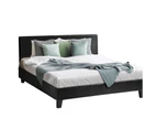 Oikiture Bed Frame Double Size Platform Bed Base Frame Leather Headboard