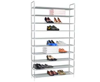 vidaXL Shoe Rack with 10 Shelves Metal and Non-woven Fabric Silver