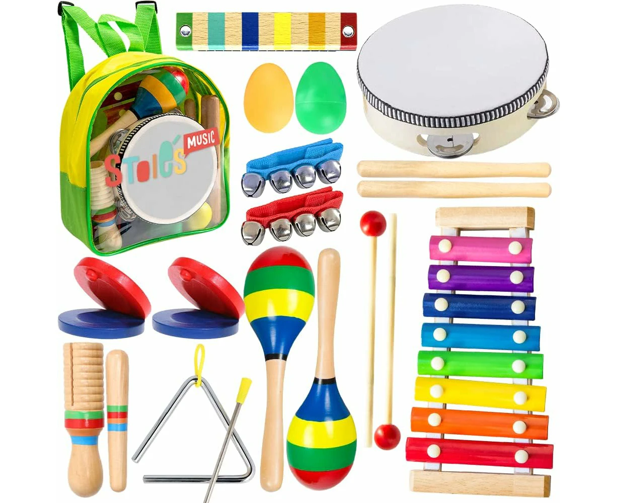 Stoie's Music Set for Kids- Wooden Percussion Instruments for Boys & Girls-with Convenient Backpack