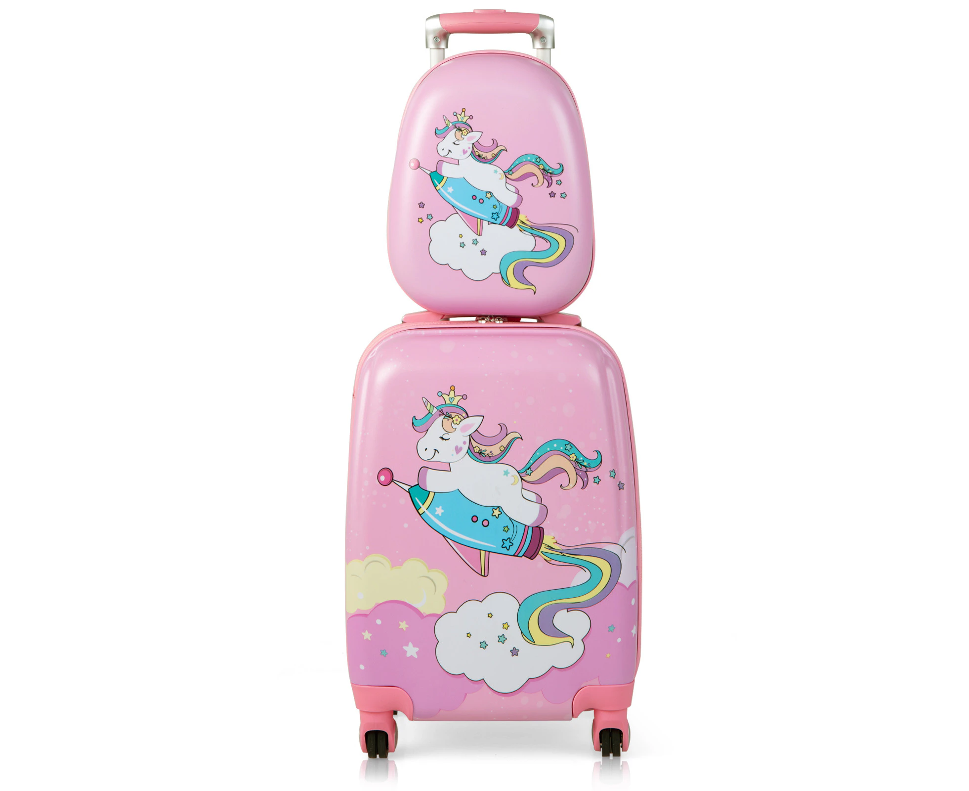 Costway 2pcs Luggage Set 13"+18" Travel Trolley Dinosaurs Rolling Suitcase ren Backpack Gift Pink