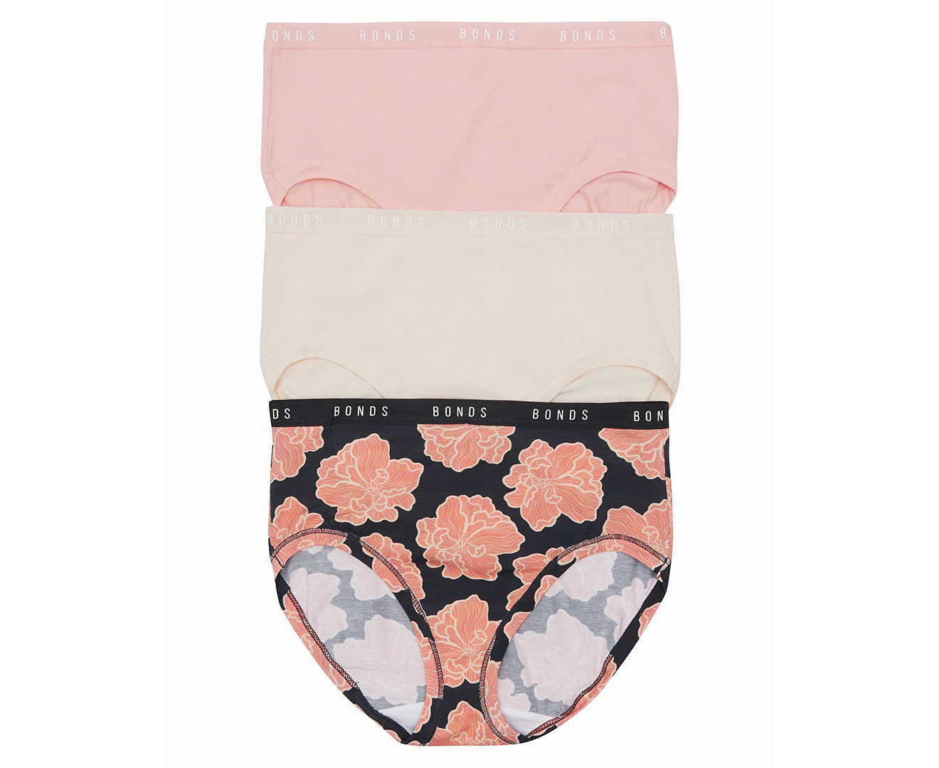 Bonds Women's Cottontails Full Briefs 3-Pack - Tuscan Blooms Charcoal/Macadamia/Melting Blush