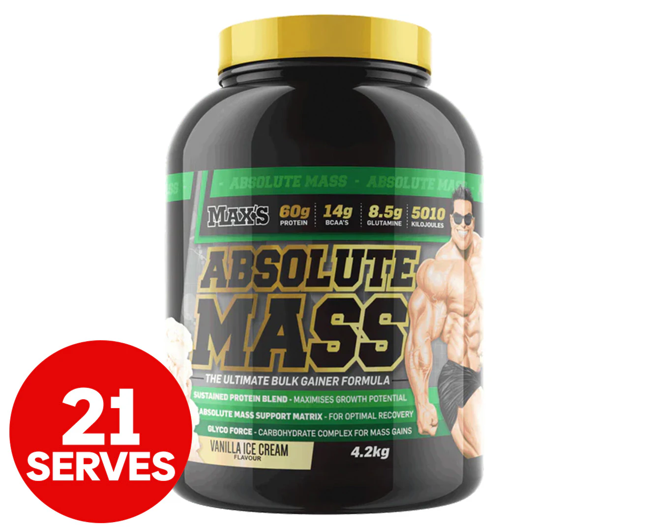 Max's Absolute Mass Protein Powder Vanilla Ice Cream 4.2kg / 21 Serves