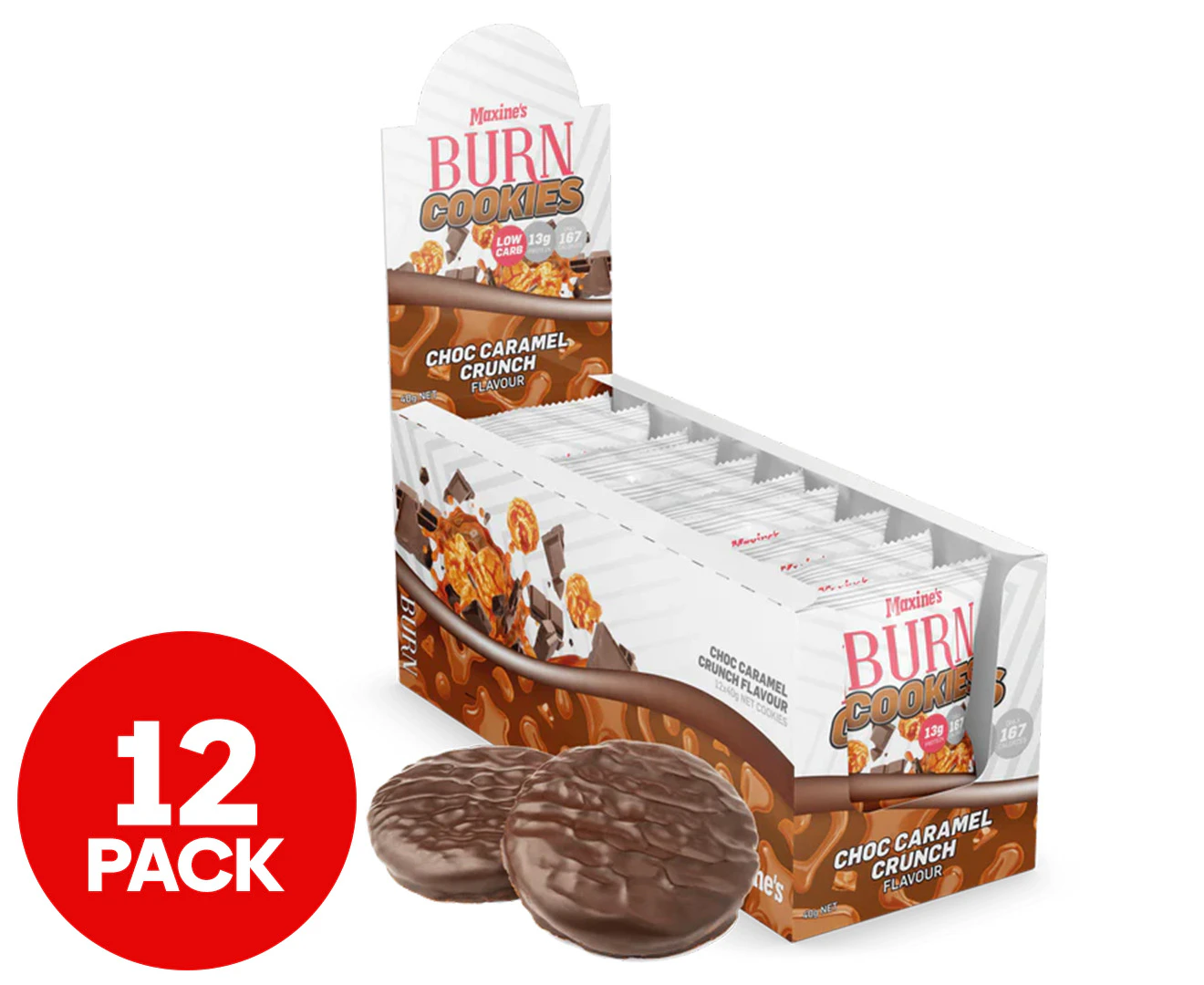 12 x Maxine's Burn High Protein Cookie Choc Caramel Crunch 40g