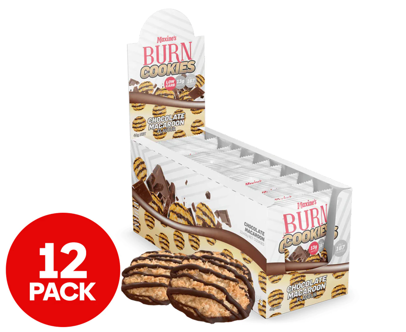 12 x Maxine's Burn High Protein Cookie Chocolate Macaroon 40g