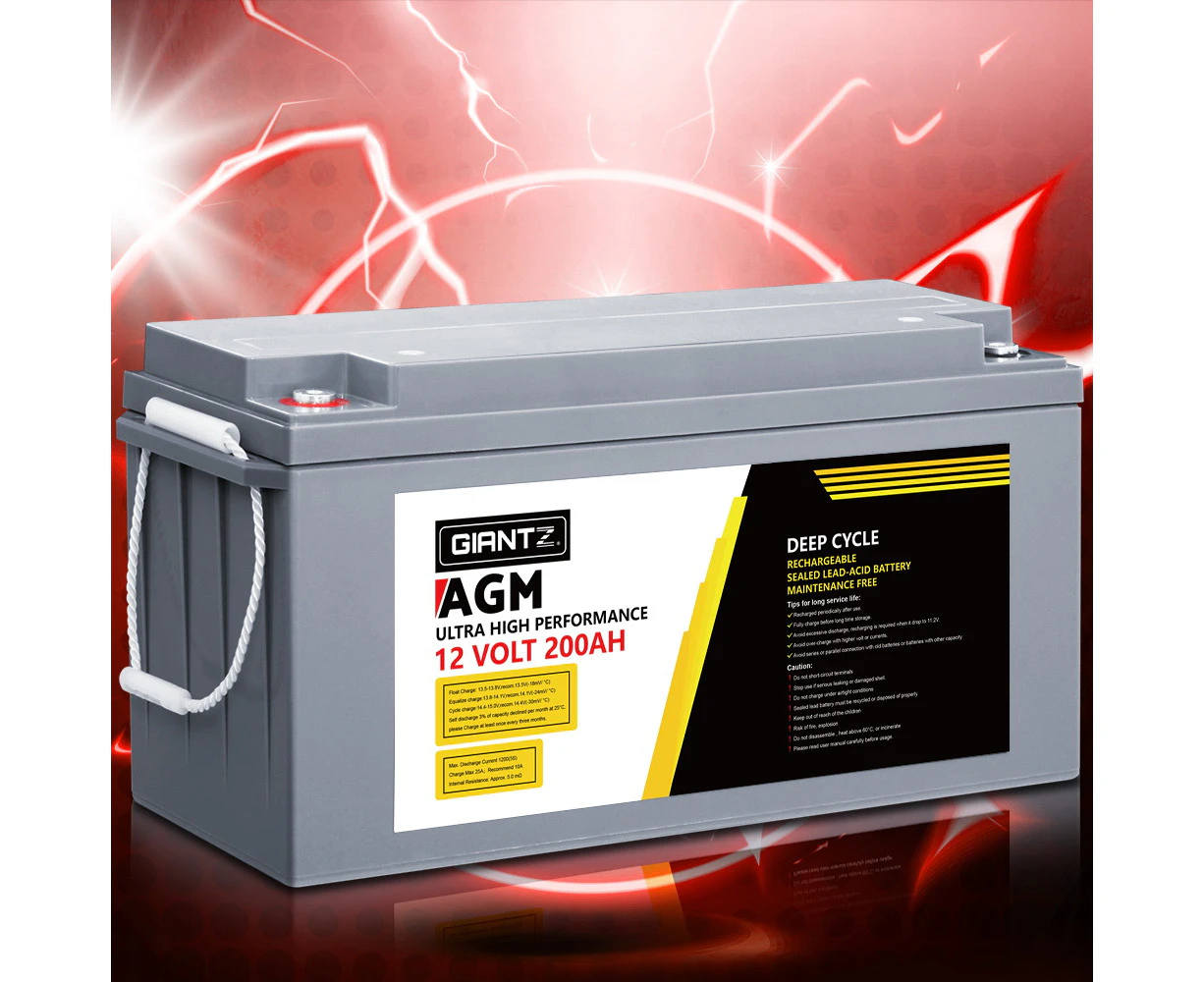 Giantz AGM Deep Cycle Battery 12V 200Ah Box Portable Solar Caravan Camping