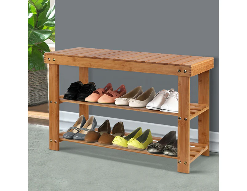 Artiss Shoe Rack Cabinet Bamboo Bench Wooden Storage Shelf Stand Organiser Stool