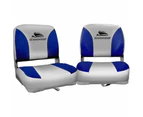 Seamanship 2X Folding Boat Seats Marine Swivel Low Back 13cm Padding Grey Blue