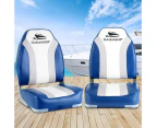 Seamanship 2X Folding Boat Seats Marine Seat Swivel High Back 12cm Padding Blue