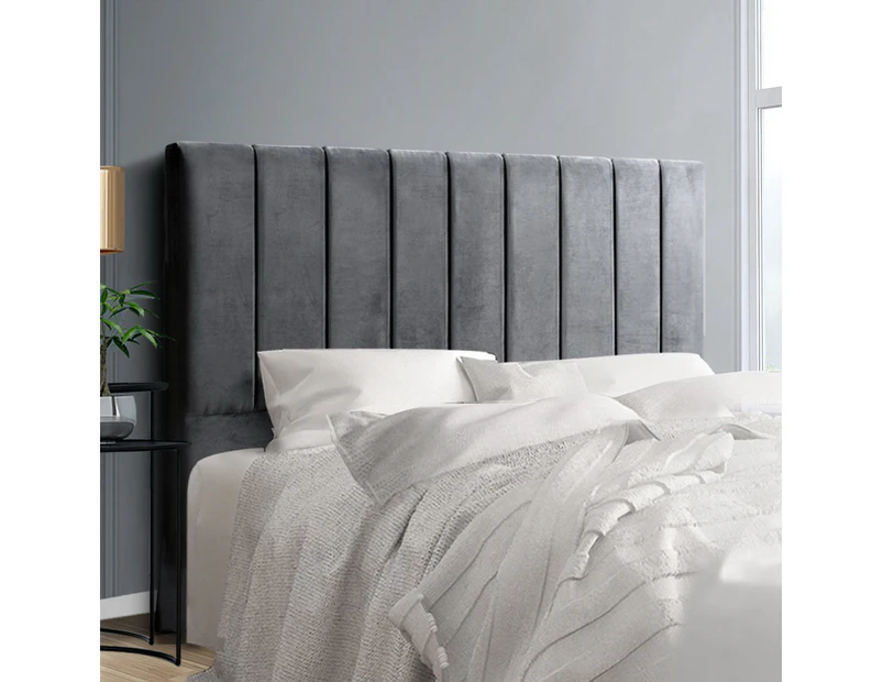 Artiss Bed Head Queen Size Velvet - VELA Grey