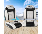 Seamanship 2X Folding Boat Seats Marine Seat Swivel High Back 12cm Padding Grey