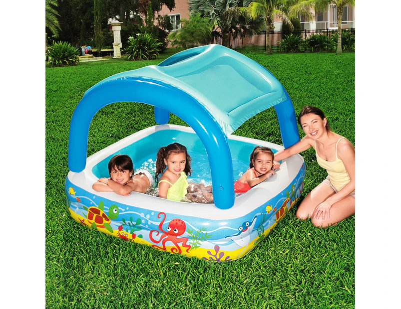 Bestway Kids Pool 140x140x114cm Inflatable Swimming w/ Canopy Play Pools 265L