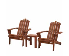 Gardeon 3PC Adirondack Outdoor Table and Chairs Wooden Beach Chair Brown