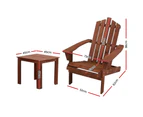 Gardeon 3PC Adirondack Outdoor Table and Chairs Wooden Beach Chair Brown