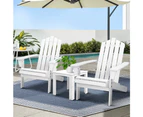 Gardeon 3PC Adirondack Outdoor Table and Chairs Wooden Beach Chair White