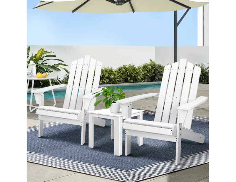 Gardeon 3PC Adirondack Outdoor Table and Chairs Wooden Beach Chair White