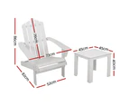 Gardeon 3PC Adirondack Outdoor Table and Chairs Wooden Beach Chair White