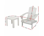 Gardeon 2PC Adirondack Outdoor Table and Chair Wooden Beach Chair Patio Furniture White