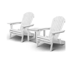 Gardeon 3PC Adirondack Outdoor Table and Chairs Wooden Foldable Beach Chair White