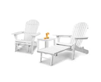 Gardeon 3PC Adirondack Outdoor Table and Chairs Wooden Sun Lounge Beach Patio White