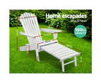 Gardeon 3PC Adirondack Outdoor Table and Chairs Wooden Sun Lounge Beach Patio White