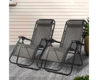 Gardeon 2PC Zero Gravity Chair Folding Outdoor Recliner Adjustable Sun Lounge Camping Grey