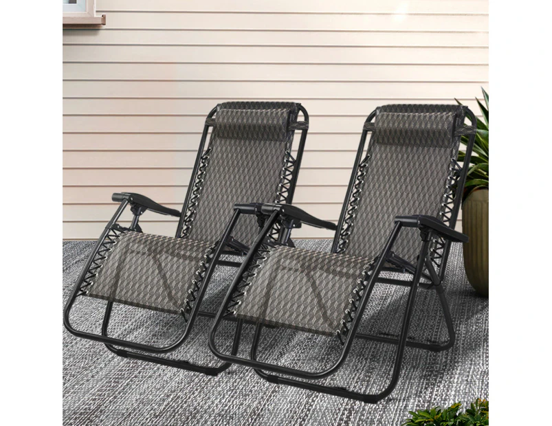 Gardeon 2PC Zero Gravity Chair Folding Outdoor Recliner Adjustable Sun Lounge Camping Grey