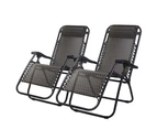 Gardeon 2PC Zero Gravity Chair Folding Outdoor Recliner Adjustable Sun Lounge Camping Grey