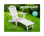 Gardeon Adirondack Outdoor Chairs Wooden Foldable Sun Lounge Patio Furniture White