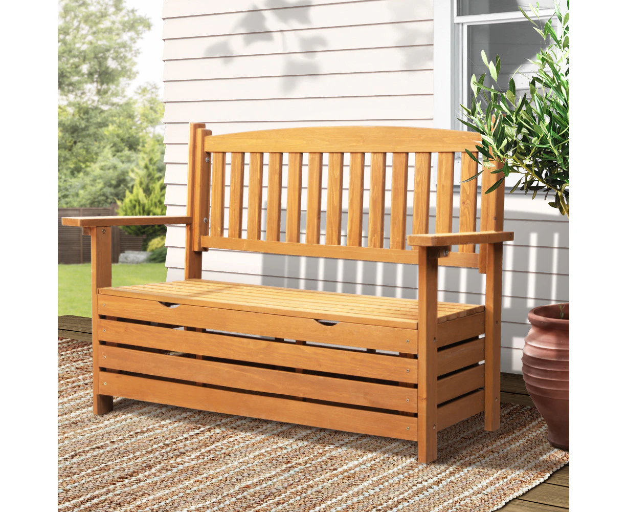 Gardeon Outdoor Storage Bench Box Wooden Garden Chair 2 Seat Timber Furniture