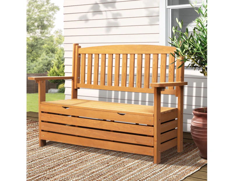 Gardeon Outdoor Storage Bench Box Wooden Garden Chair 2 Seat Timber Furniture