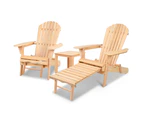 Gardeon 3PC Adirondack Outdoor Table and Chairs? Wooden Sun Lounge Beach Patio Natural