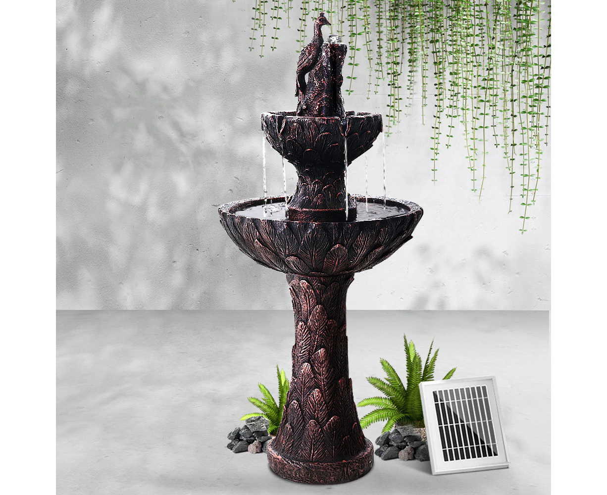 Gardeon Solar Water Feature Tier Fountain with Pump Kit Bird Bath 106CM Peacock