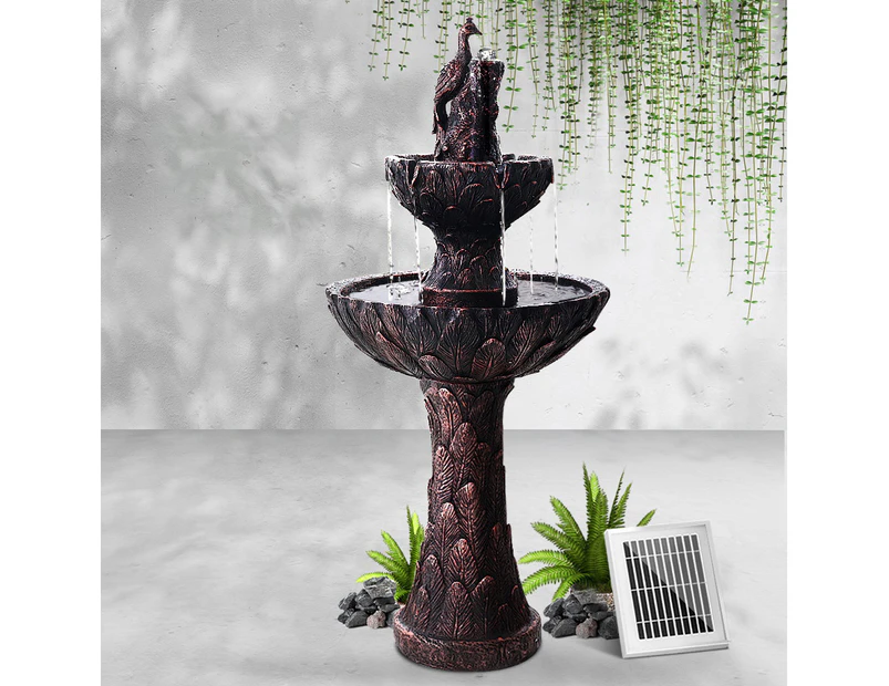 Gardeon Solar Water Feature Tier Fountain with Pump Kit Bird Bath 106CM Peacock