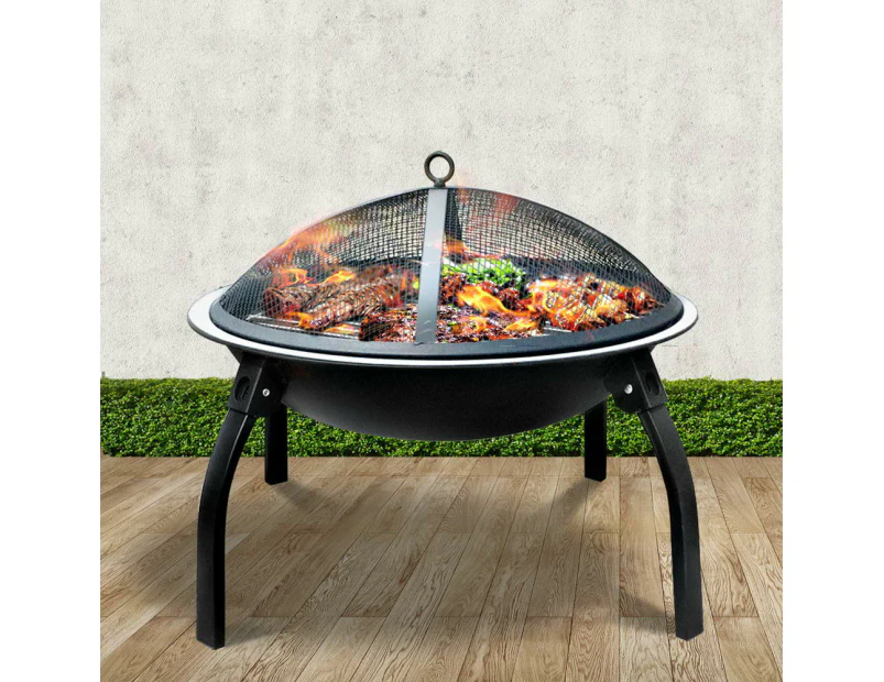 Fire Pit BBQ Charcoal Smoker Portable Outdoor Camping Pits Patio Fireplace 22"