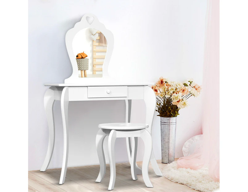 Keezi Kids Dressing Table Stool Set Vanity Mirror Princess Children Makeup White