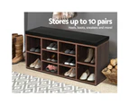 Artiss Shoe Rack Cabinet Bench 10 Cubes - Walnut